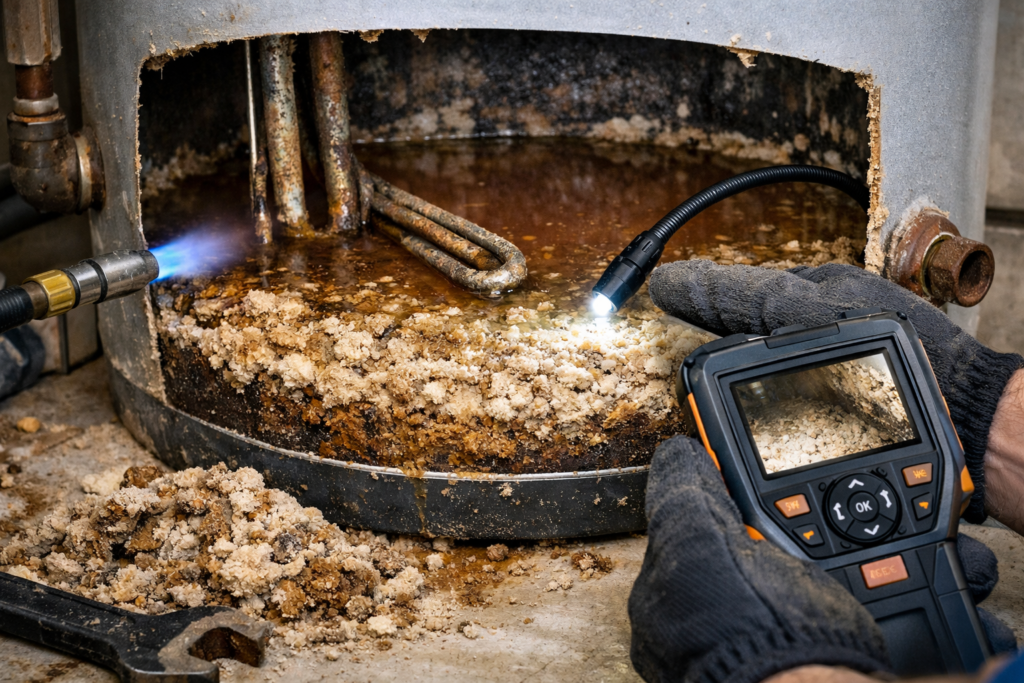 How do Sediment Buildup Diagnostics in Aging Tank Water Heaters?
